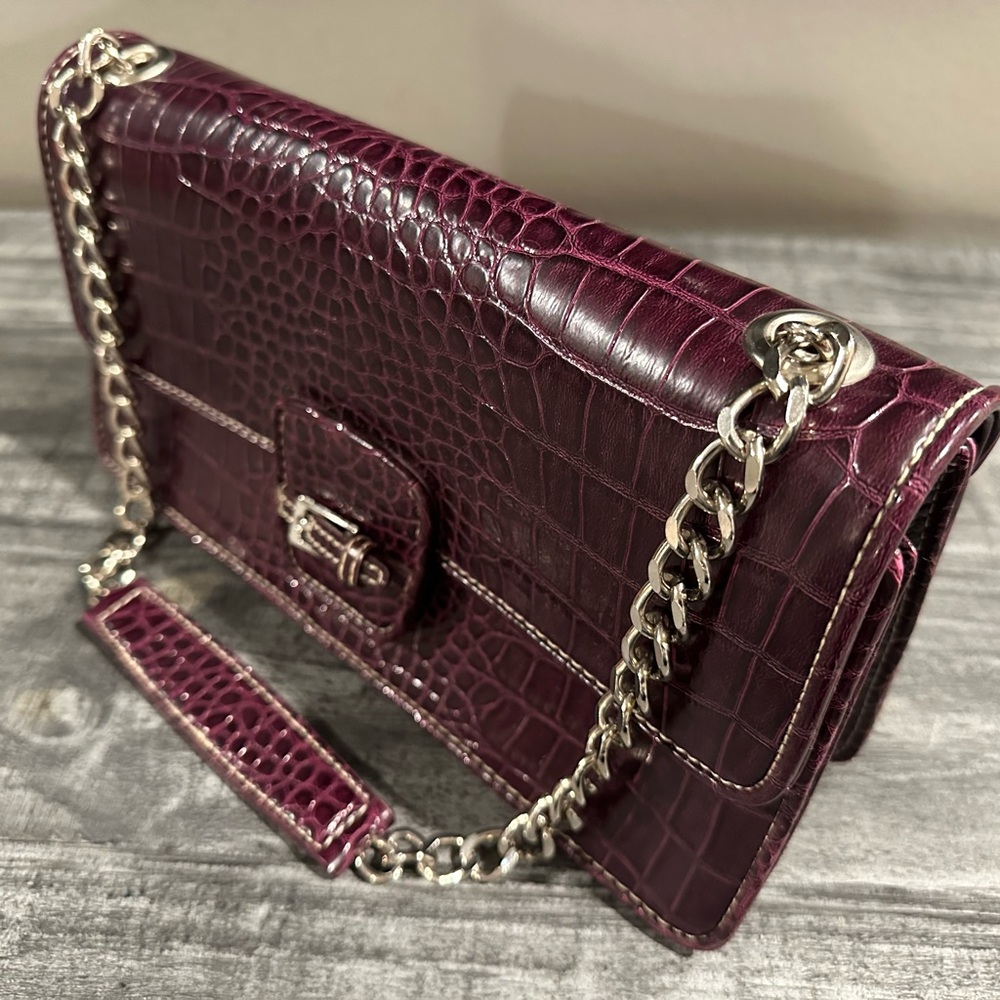 Liz Claiborne Burgundy Croc-Embossed Shoulder Bag